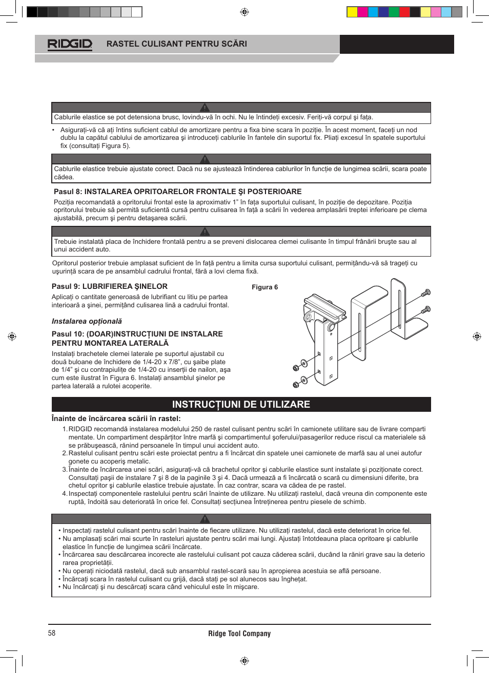 Instrucţiuni de utilizare | RIDGID SLIDING LADDER RACK 250 User Manual | Page 59 / 80