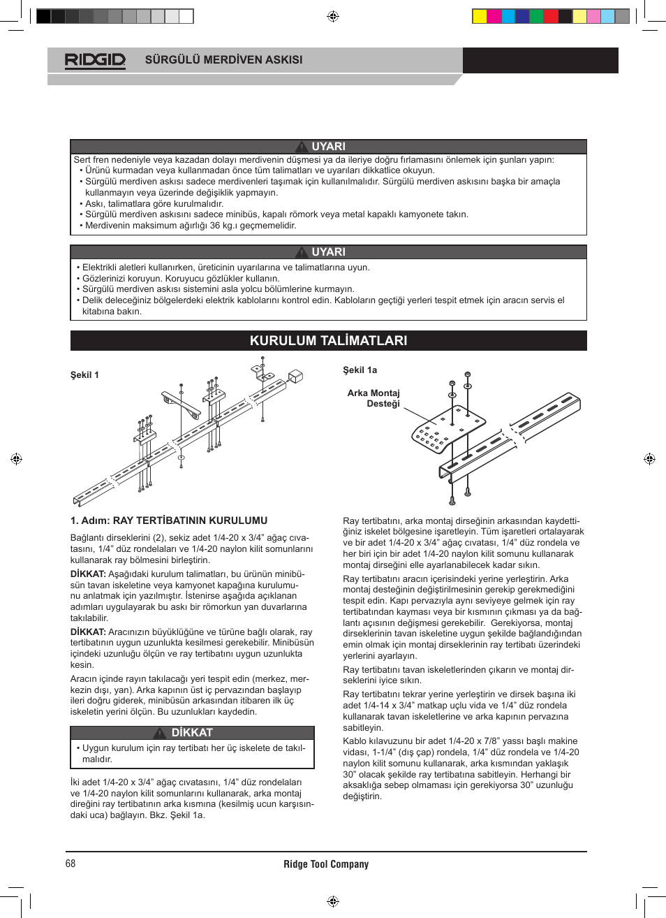 Kurulum talimatlari | RIDGID SLIDING LADDER RACK 250 User Manual | Page 69 / 80