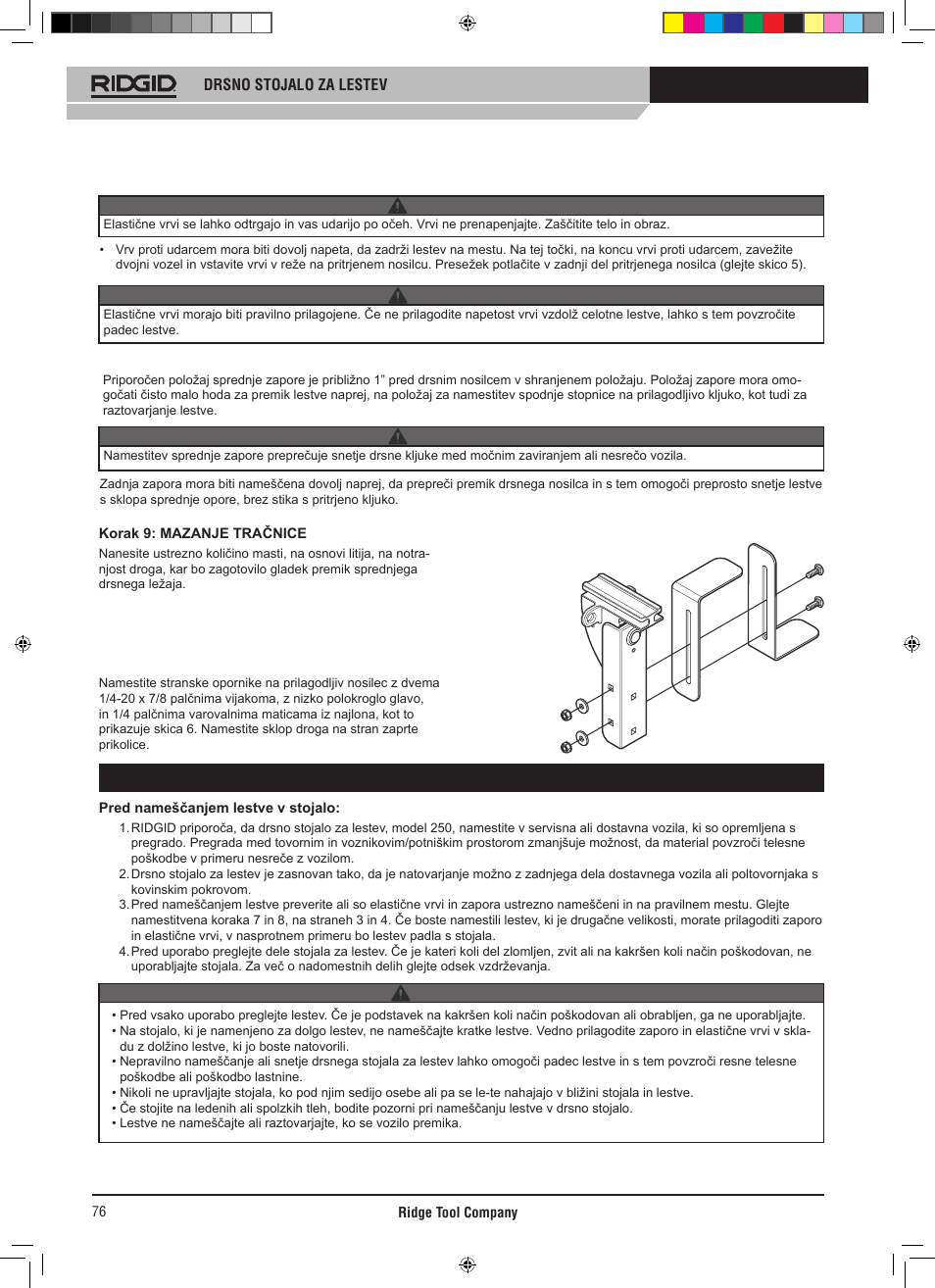 Navodila za uporabo | RIDGID SLIDING LADDER RACK 250 User Manual | Page 77 / 80