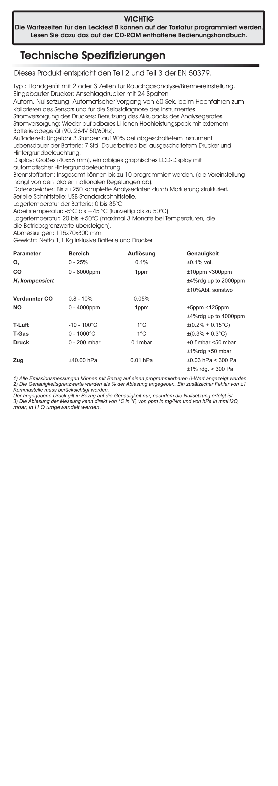 Technische spezifizierungen, Wichtig | RIDGID FG-100 User Manual | Page 47 / 95