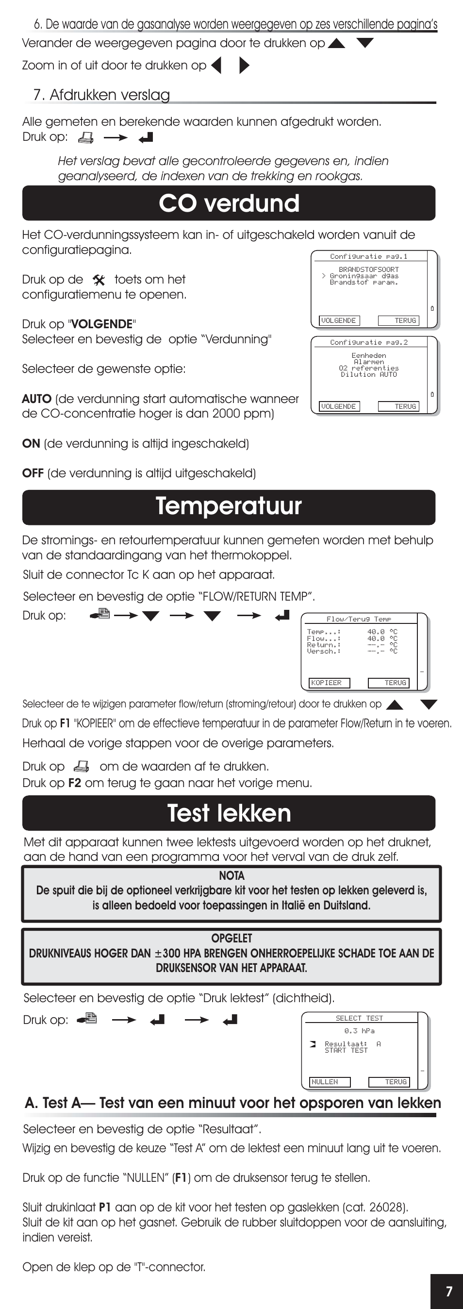 Co verdund, Test lekken temperatuur, Afdrukken verslag | RIDGID FG-100 User Manual | Page 55 / 95