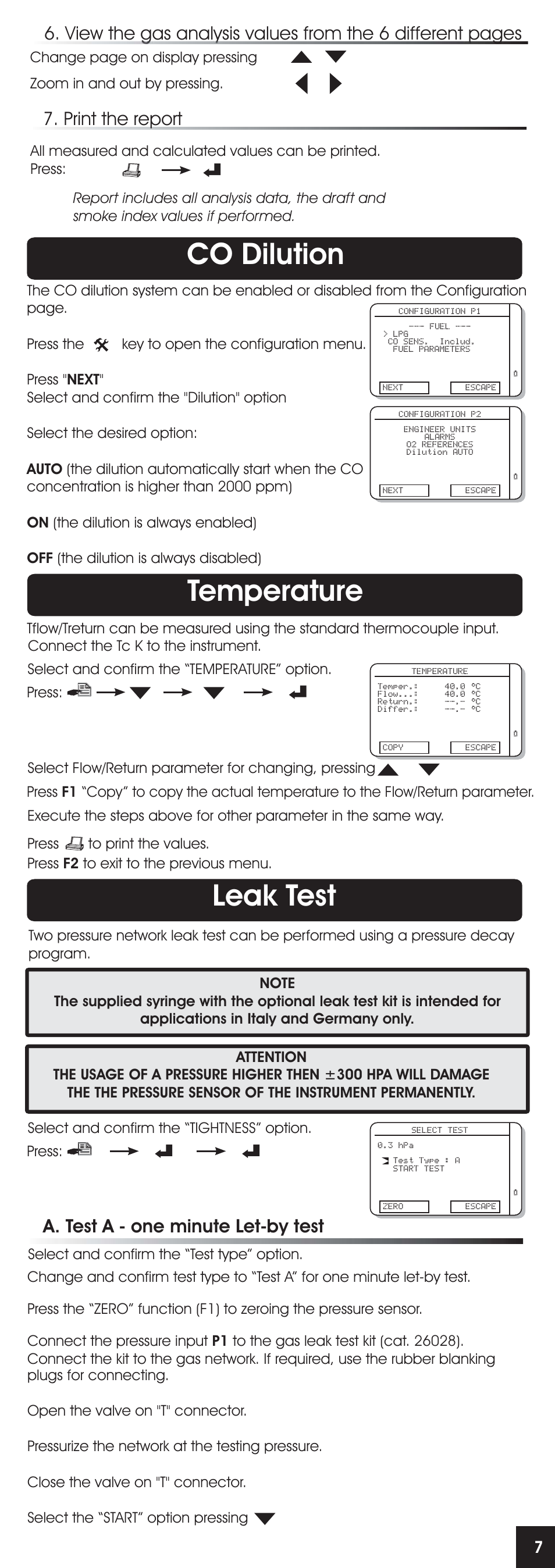 Leak test temperature, Co dilution, A. test a - one minute let-by test | RIDGID FG-100 User Manual | Page 8 / 95