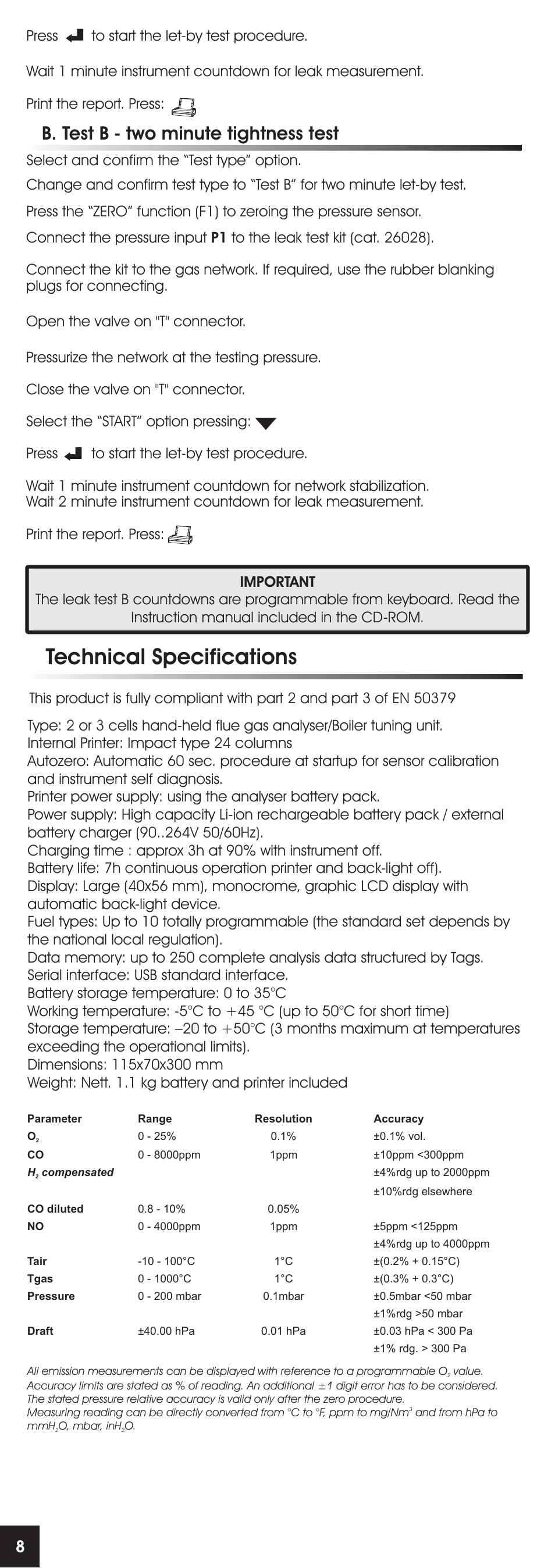 Technical specifications, B. test b - two minute tightness test | RIDGID FG-100 User Manual | Page 9 / 95