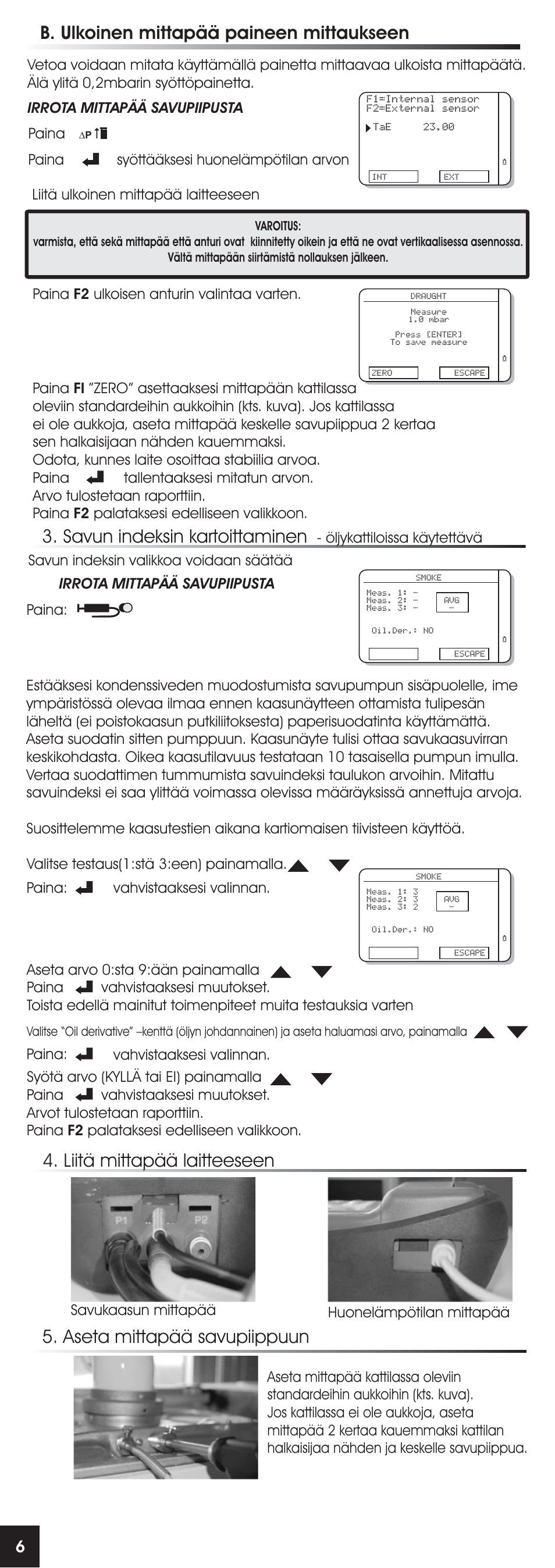 Savun indeksin kartoittaminen, B. ulkoinen mittapää paineen mittaukseen, Irrota mittapää savupiipusta | Öljykattiloissa käytettävä, Paina | RIDGID FG-100 User Manual | Page 90 / 95