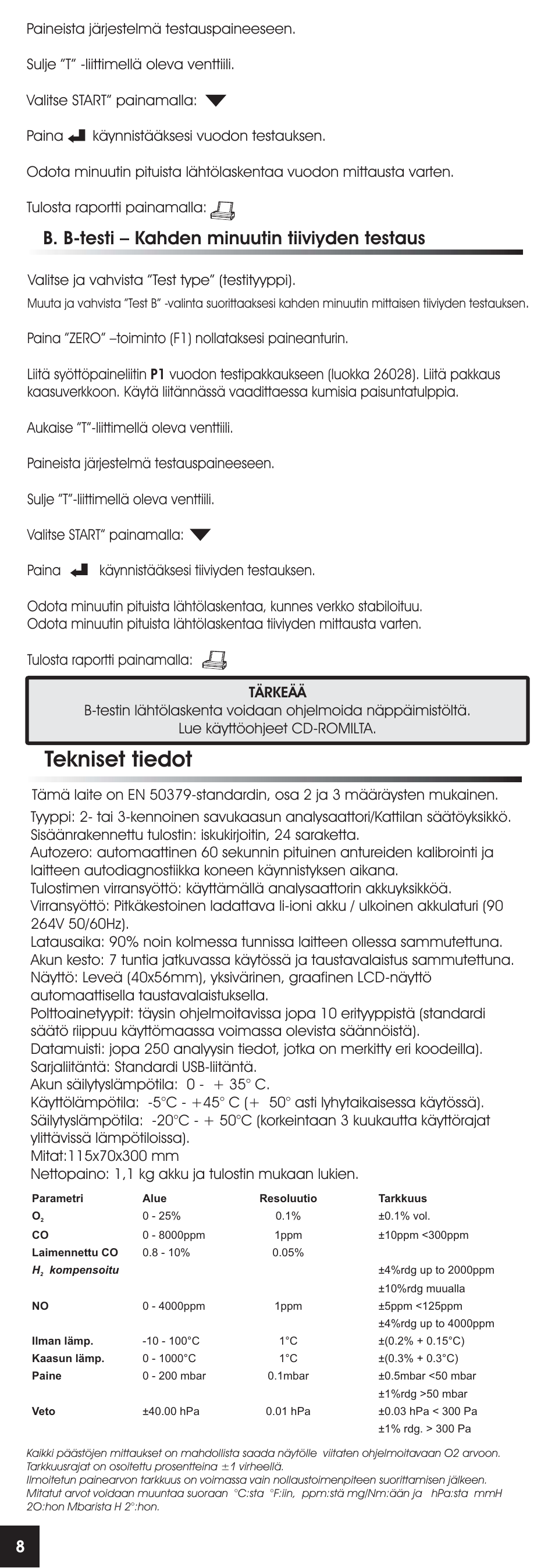 Tekniset tiedot, B. b-testi – kahden minuutin tiiviyden testaus | RIDGID FG-100 User Manual | Page 92 / 95