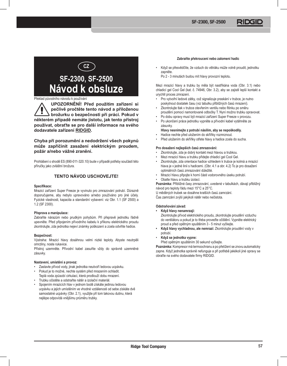 Návod k obsluze | RIDGID SF-2500 User Manual | Page 58 / 90