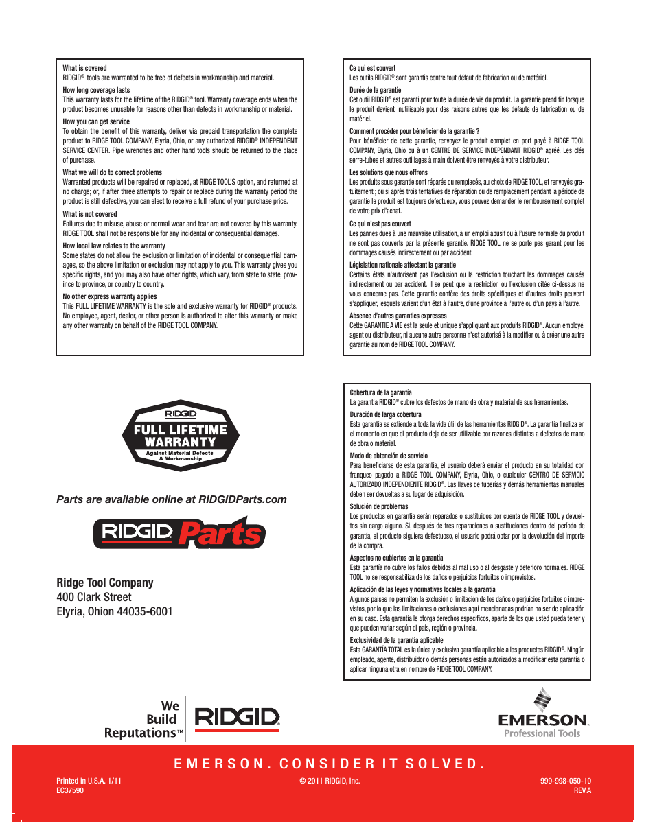 09159 sf2300_sf2500_cover 3mmbd print | RIDGID SF-2500 User Manual | Page 90 / 90