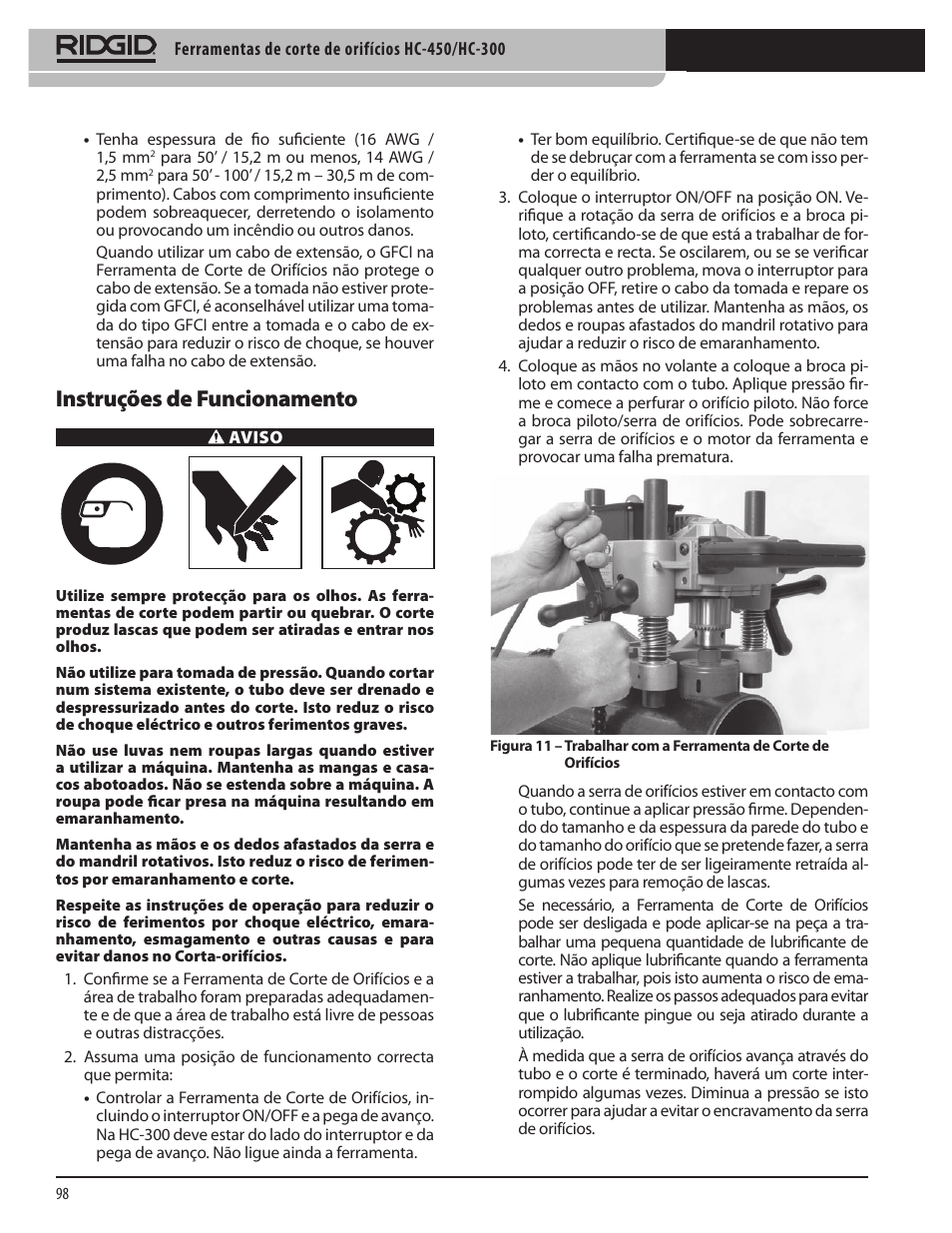 Instruções de funcionamento | RIDGID HC-300 User Manual | Page 100 / 320