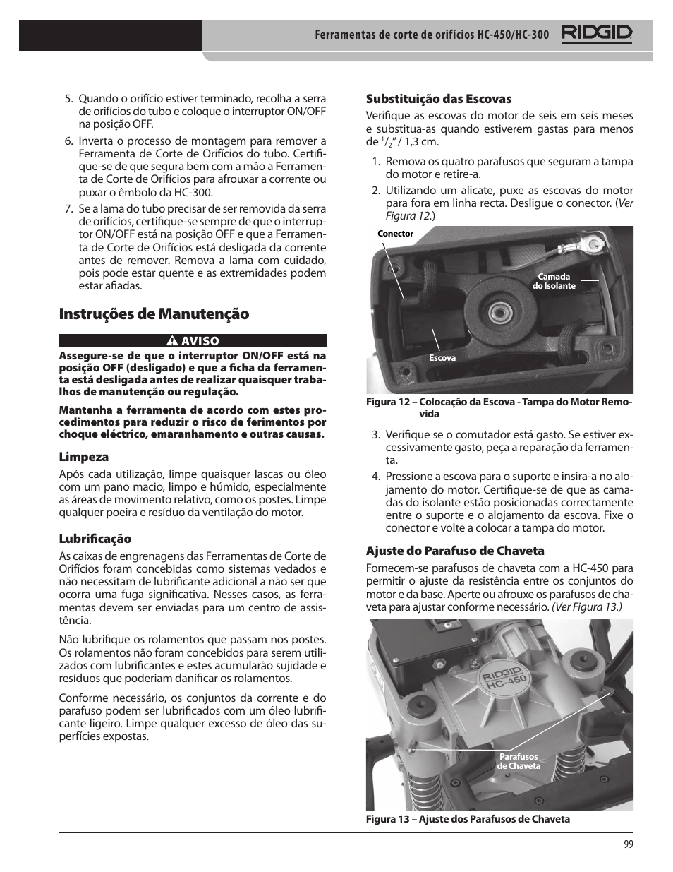 Instruções de manutenção | RIDGID HC-300 User Manual | Page 101 / 320