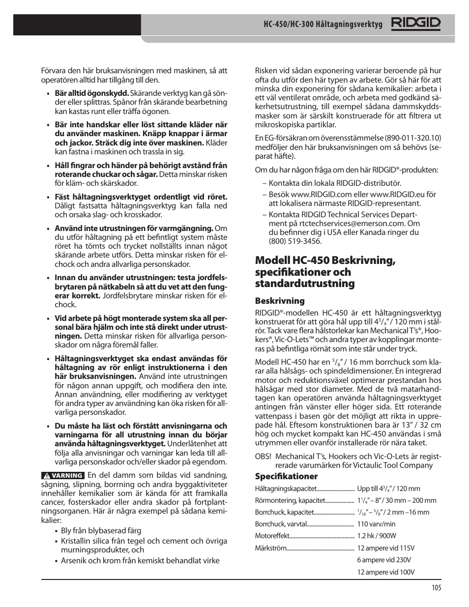 RIDGID HC-300 User Manual | Page 107 / 320