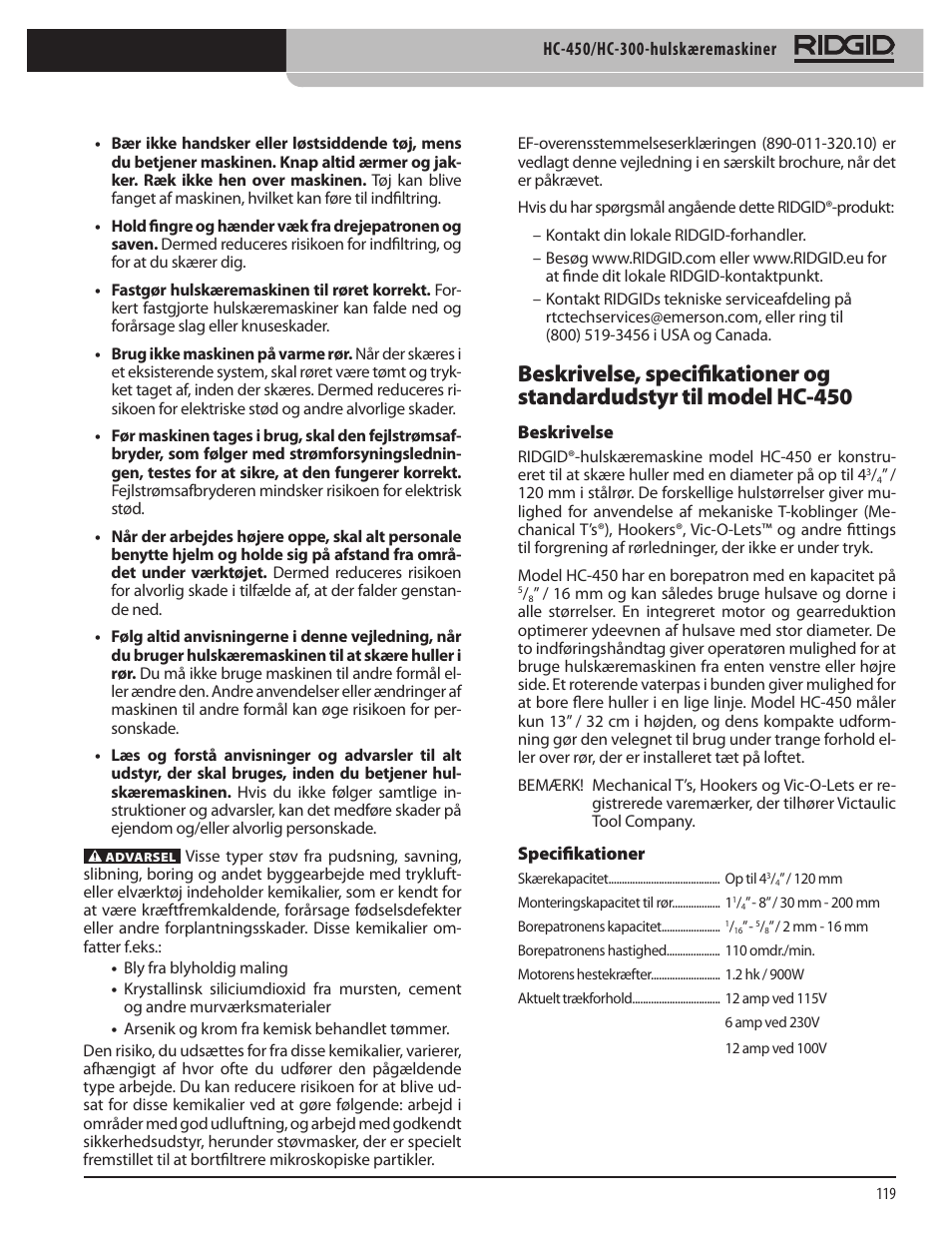 RIDGID HC-300 User Manual | Page 121 / 320