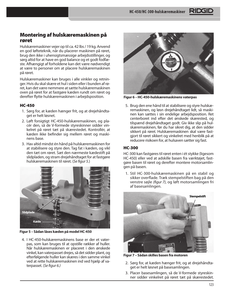 Montering af hulskæremaskinen på røret | RIDGID HC-300 User Manual | Page 125 / 320