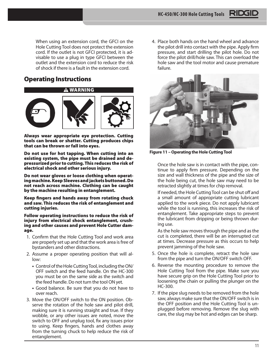 Operating instructions | RIDGID HC-300 User Manual | Page 13 / 320