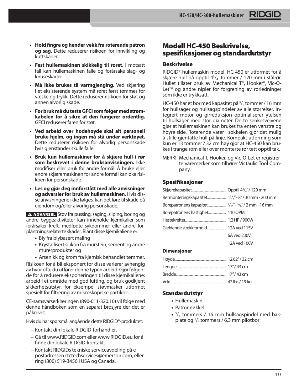 RIDGID HC-300 User Manual | Page 135 / 320