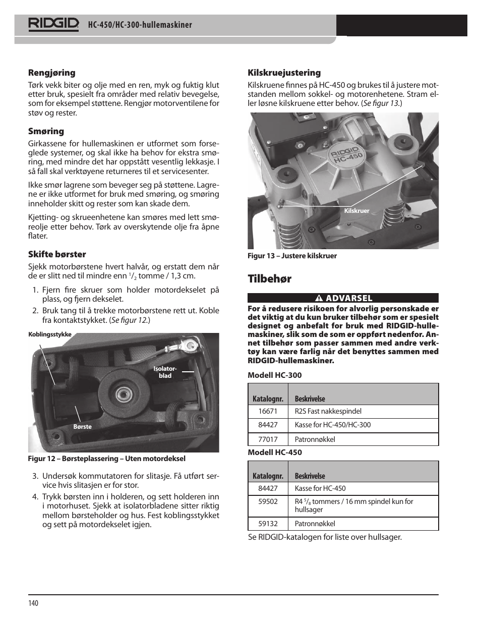 Tilbehør | RIDGID HC-300 User Manual | Page 142 / 320