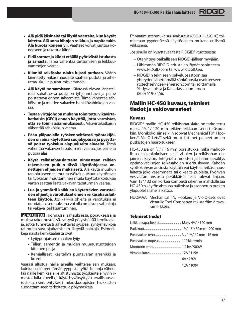 RIDGID HC-300 User Manual | Page 149 / 320