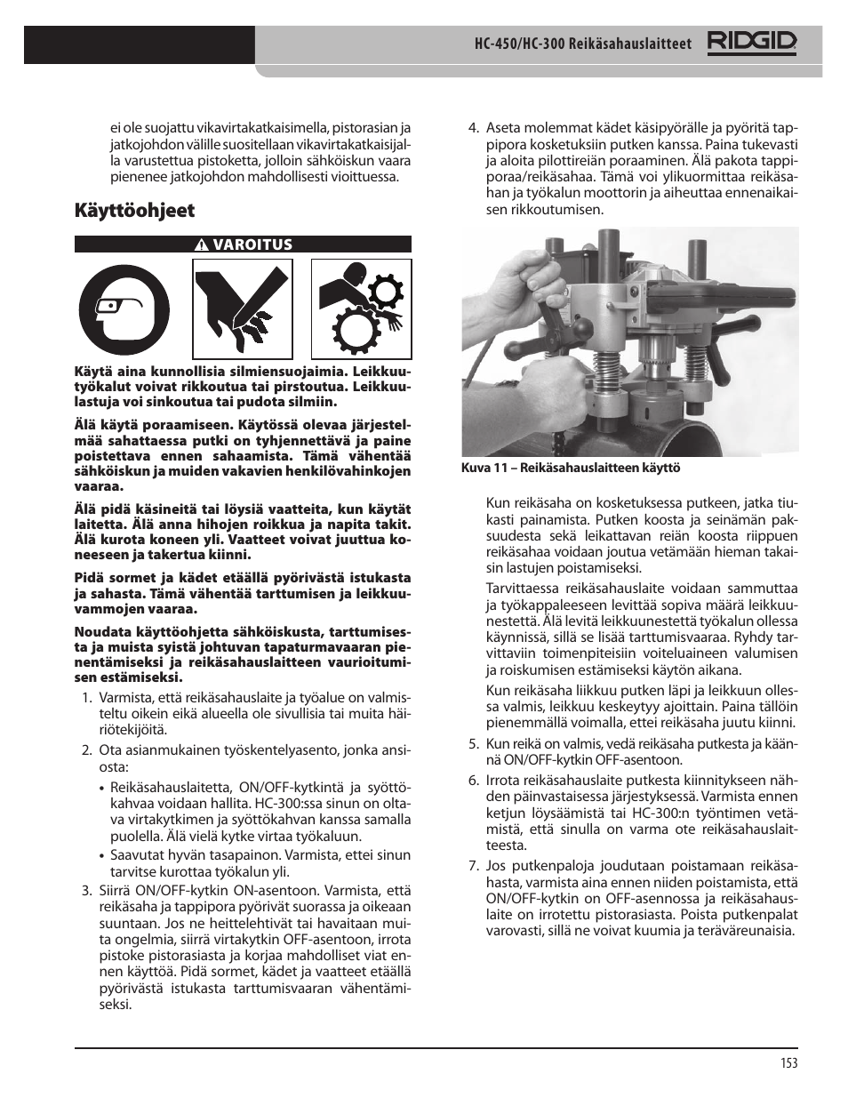 Käyttöohjeet | RIDGID HC-300 User Manual | Page 155 / 320