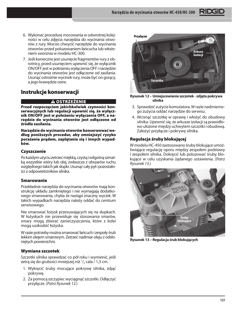 Instrukcje konserwacji | RIDGID HC-300 User Manual | Page 171 / 320