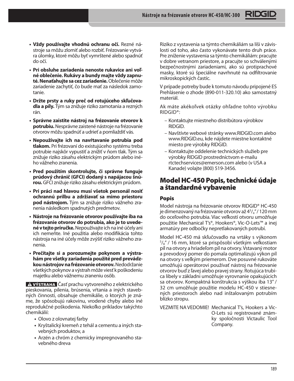 RIDGID HC-300 User Manual | Page 191 / 320