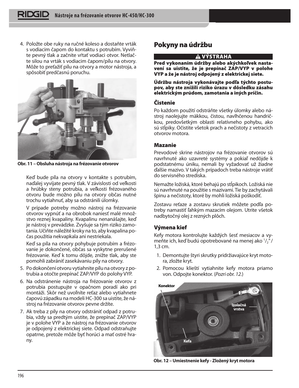 Pokyny na údržbu | RIDGID HC-300 User Manual | Page 198 / 320