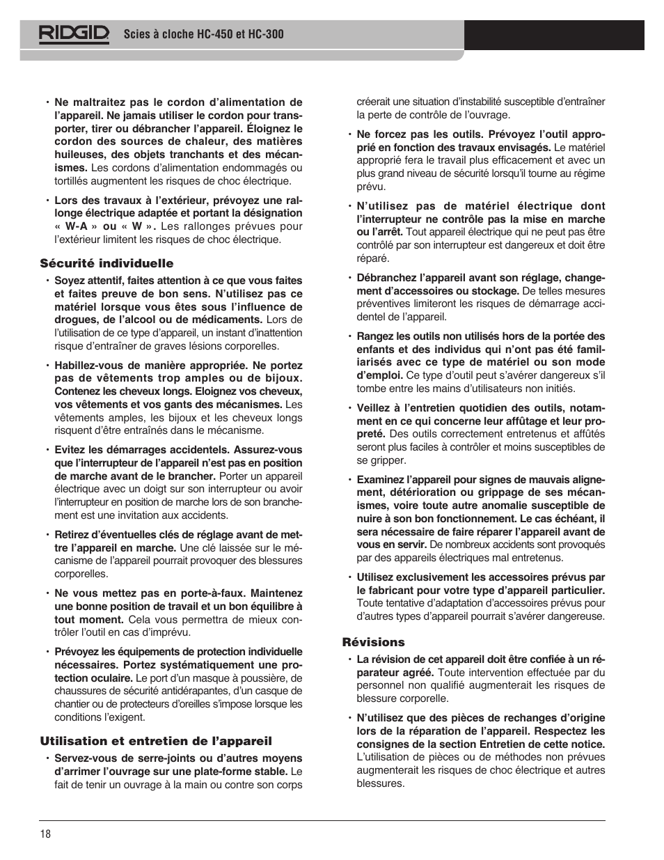 RIDGID HC-300 User Manual | Page 20 / 320