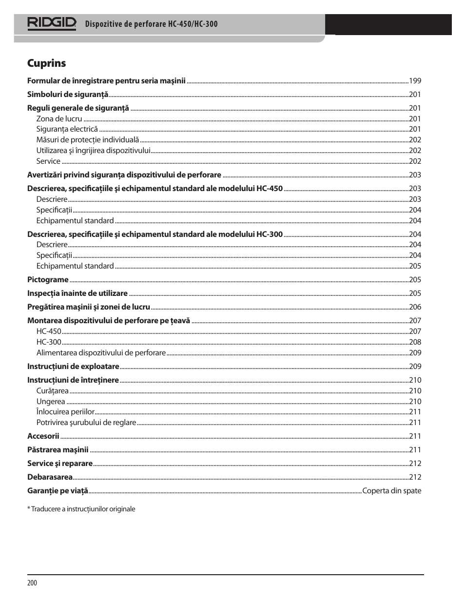 Cuprins | RIDGID HC-300 User Manual | Page 202 / 320