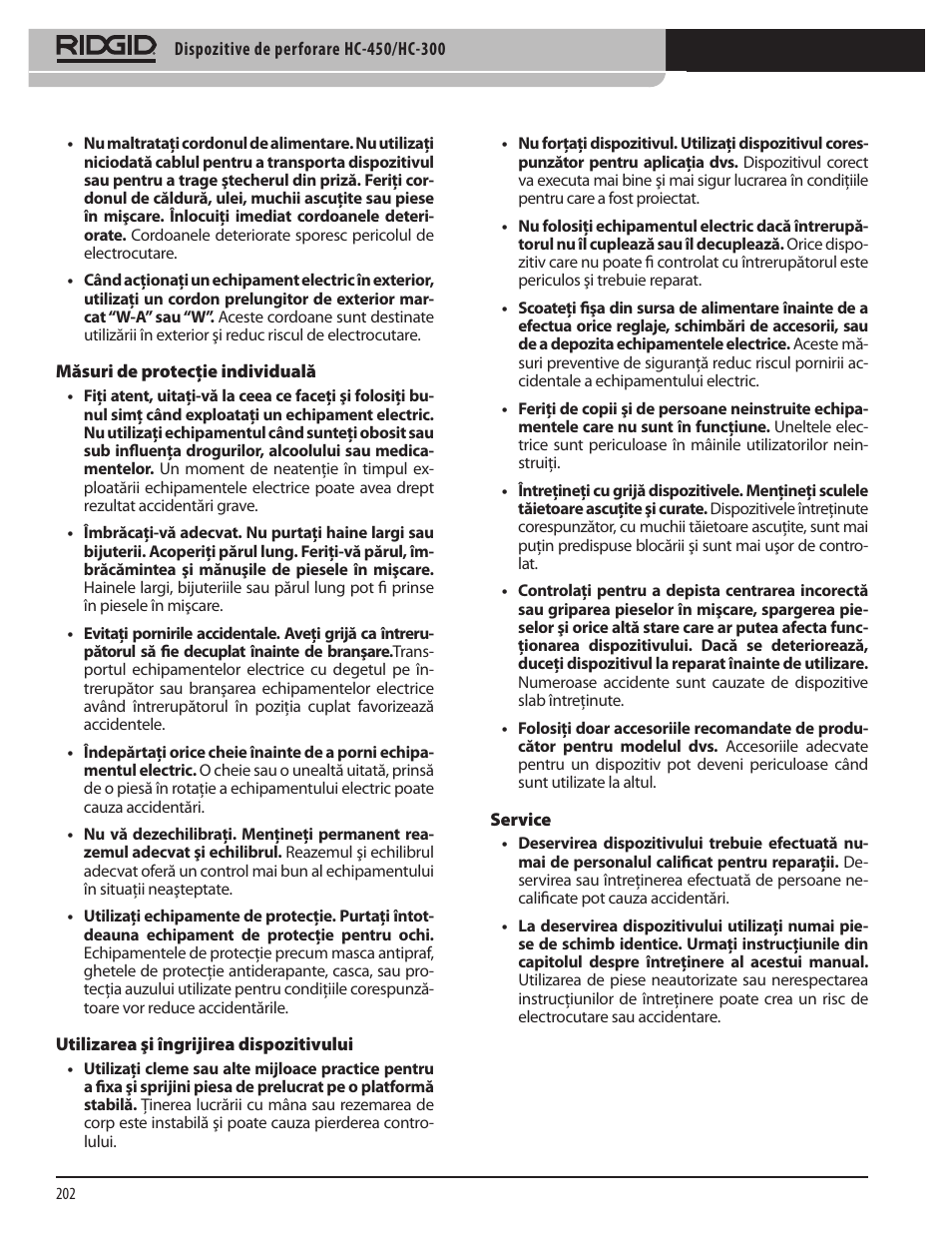 RIDGID HC-300 User Manual | Page 204 / 320