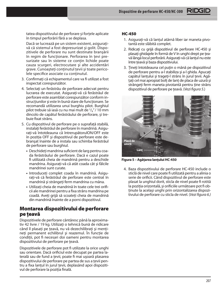 Montarea dispozitivului de perforare pe ţeavă | RIDGID HC-300 User Manual | Page 209 / 320