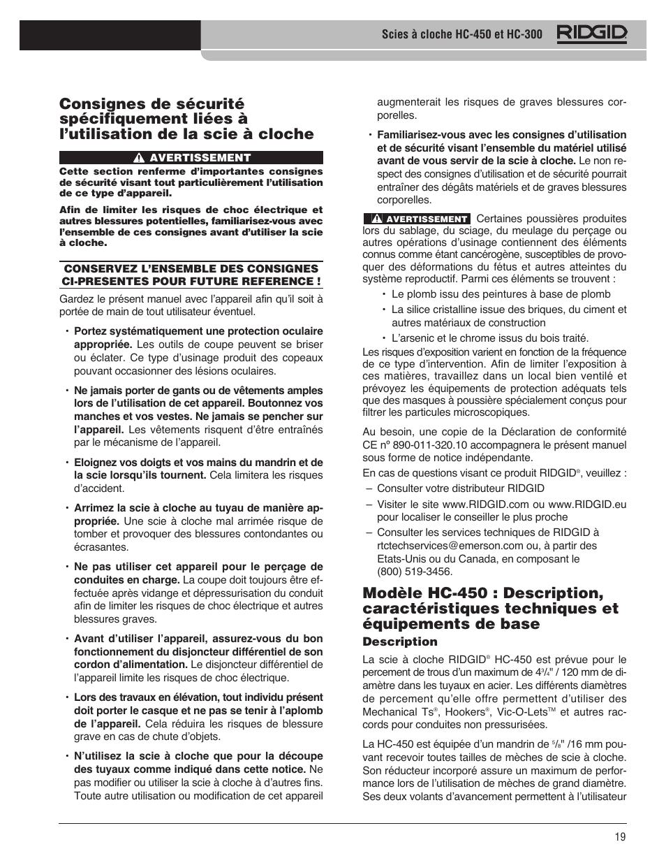 RIDGID HC-300 User Manual | Page 21 / 320