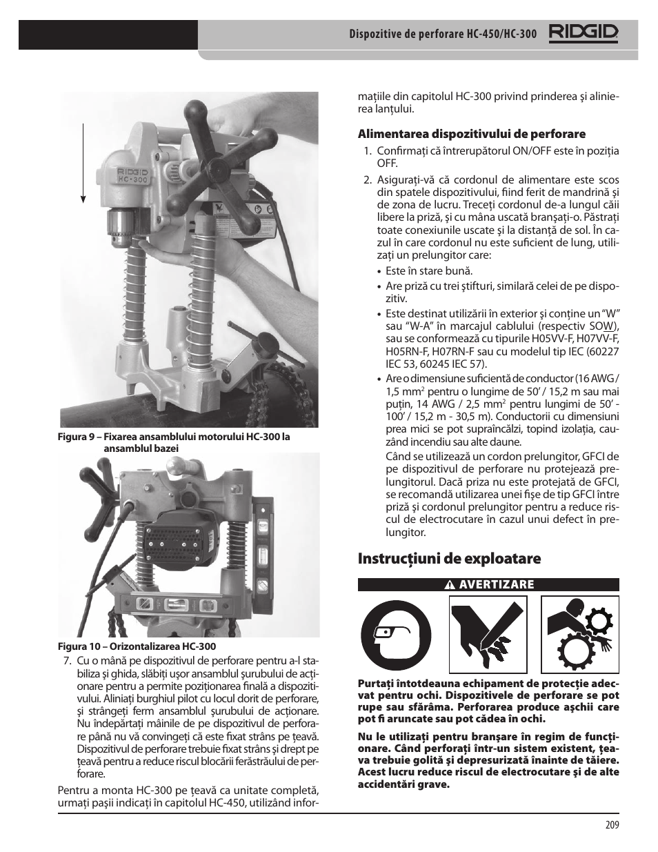 Instrucţiuni de exploatare | RIDGID HC-300 User Manual | Page 211 / 320