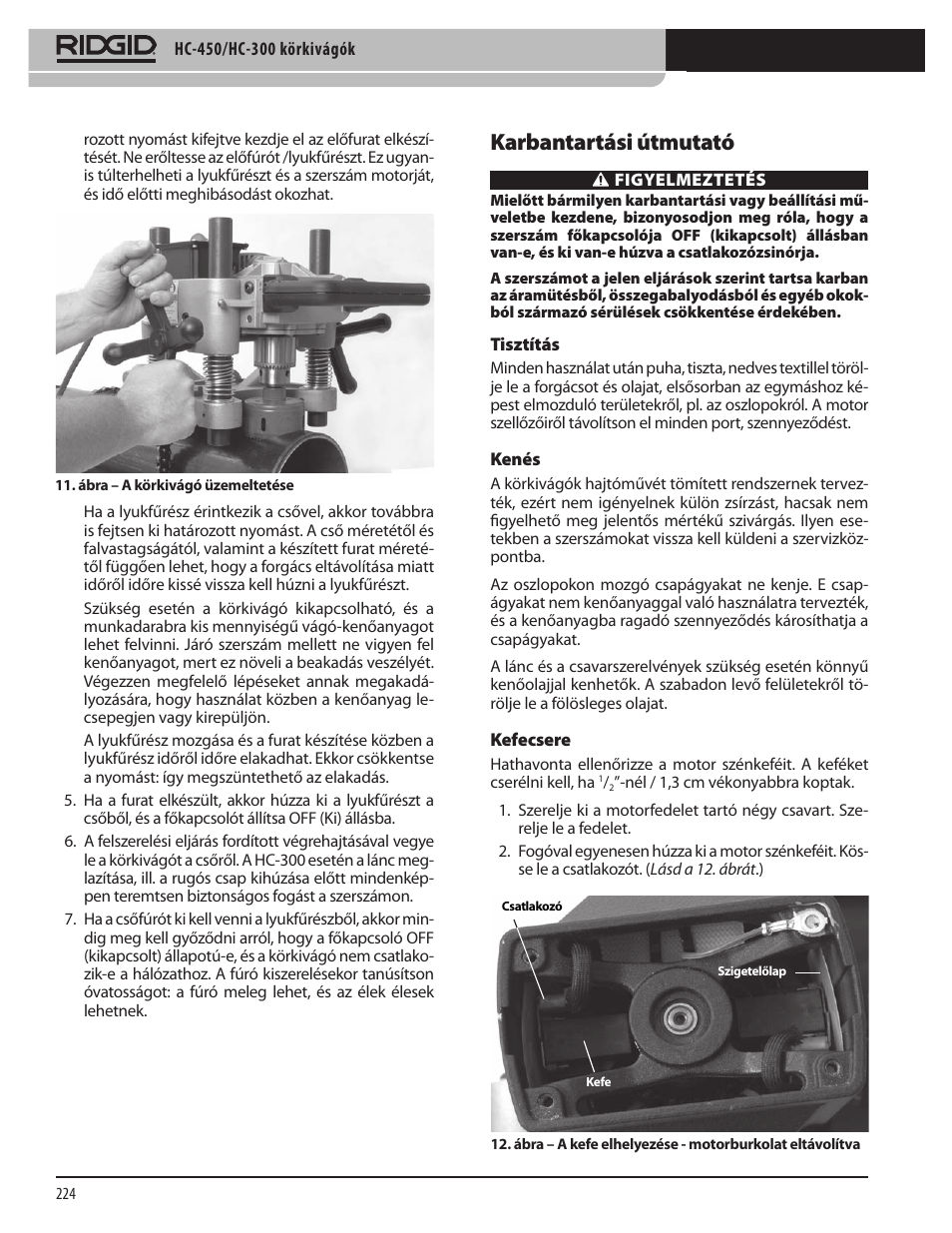 Karbantartási útmutató | RIDGID HC-300 User Manual | Page 226 / 320