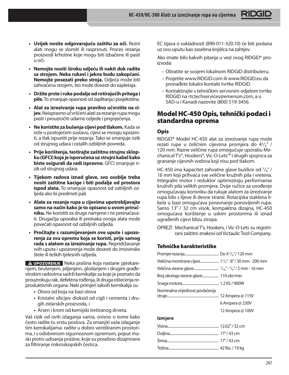 RIDGID HC-300 User Manual | Page 249 / 320