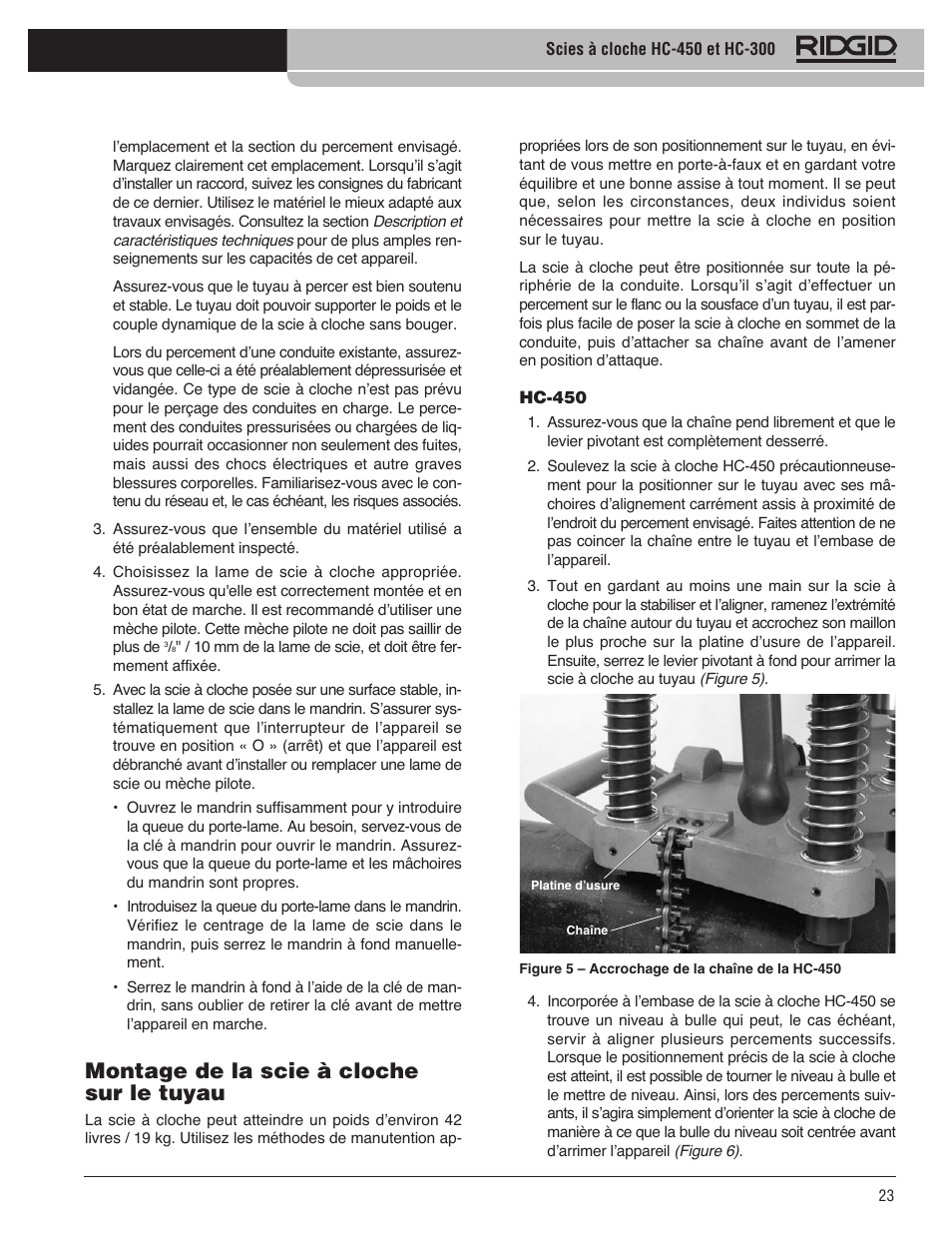 Montage de la scie à cloche sur le tuyau | RIDGID HC-300 User Manual | Page 25 / 320