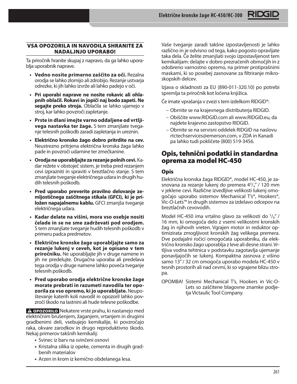 RIDGID HC-300 User Manual | Page 263 / 320