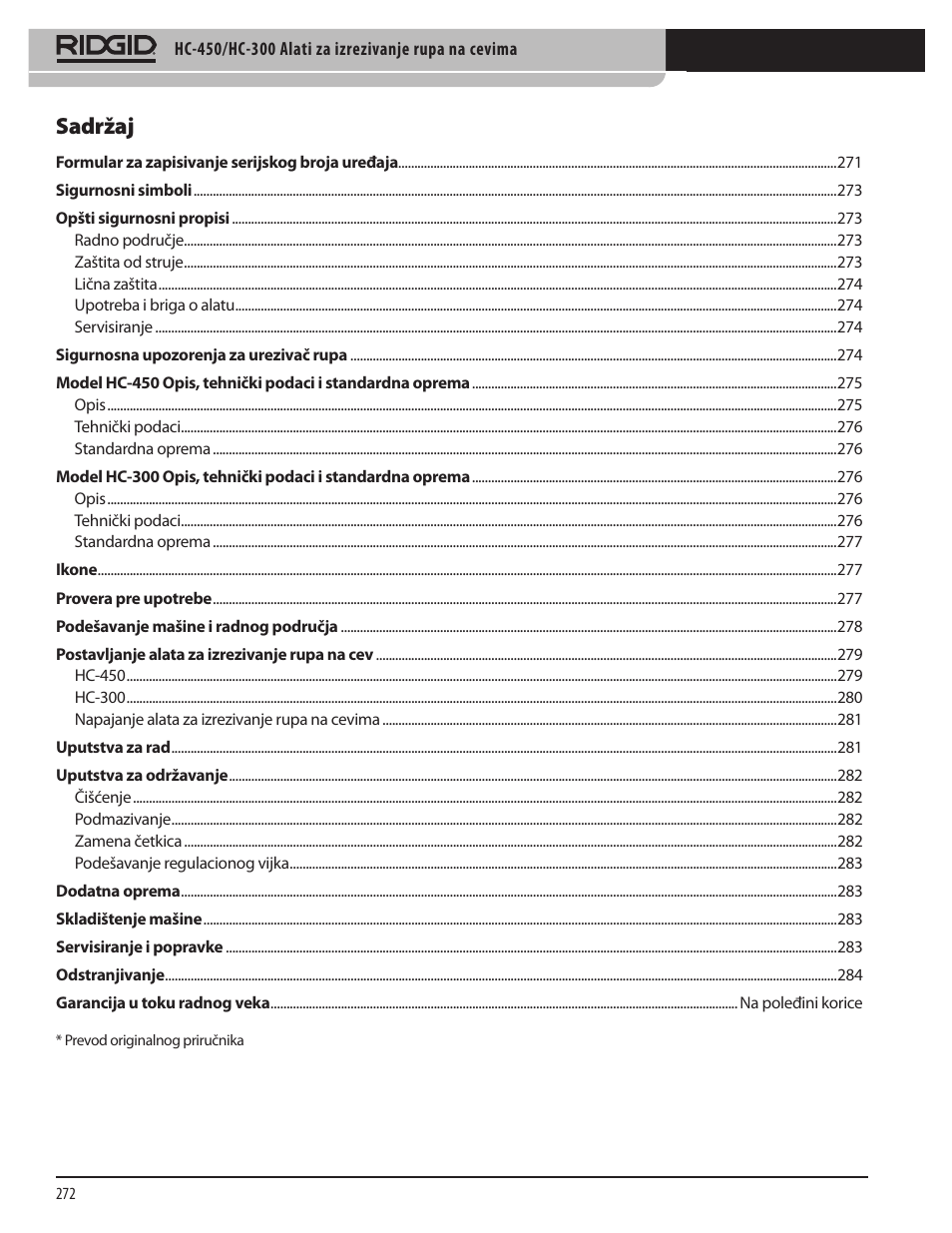 Sadržaj | RIDGID HC-300 User Manual | Page 274 / 320