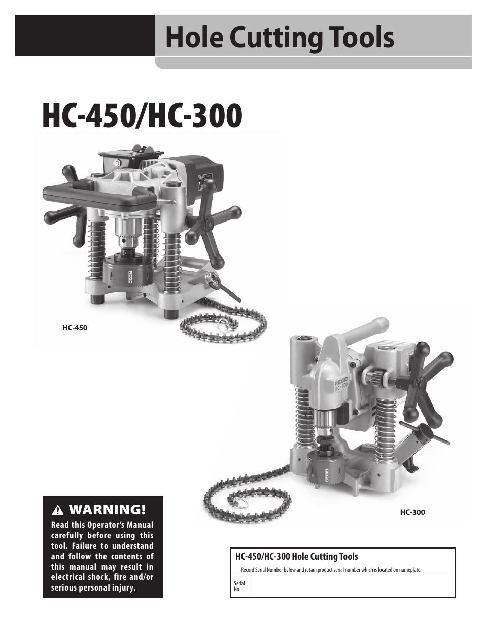 En_09141 hc-450-300 hi-res, Hole cutting tools | RIDGID HC-300 User Manual | Page 3 / 320