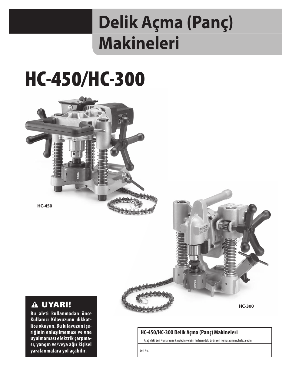 Tr_09141 hc-450-300 hi-res, Delik açma (panç) makineleri | RIDGID HC-300 User Manual | Page 303 / 320