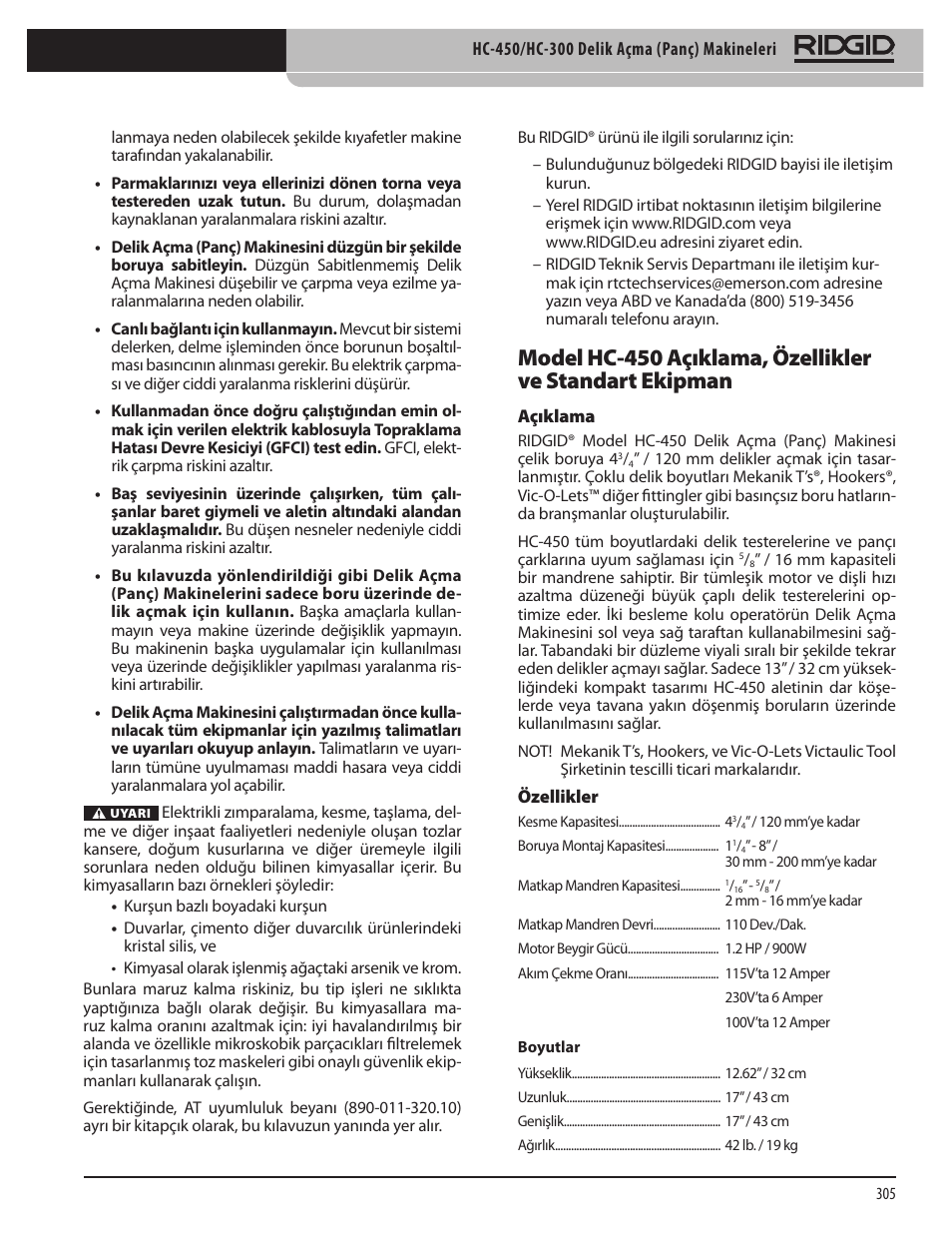RIDGID HC-300 User Manual | Page 307 / 320