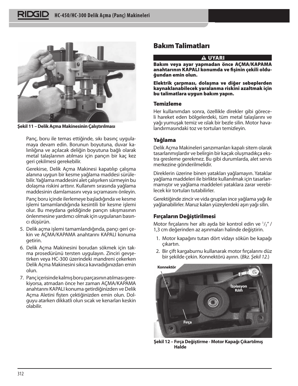 Bakım talimatları | RIDGID HC-300 User Manual | Page 314 / 320