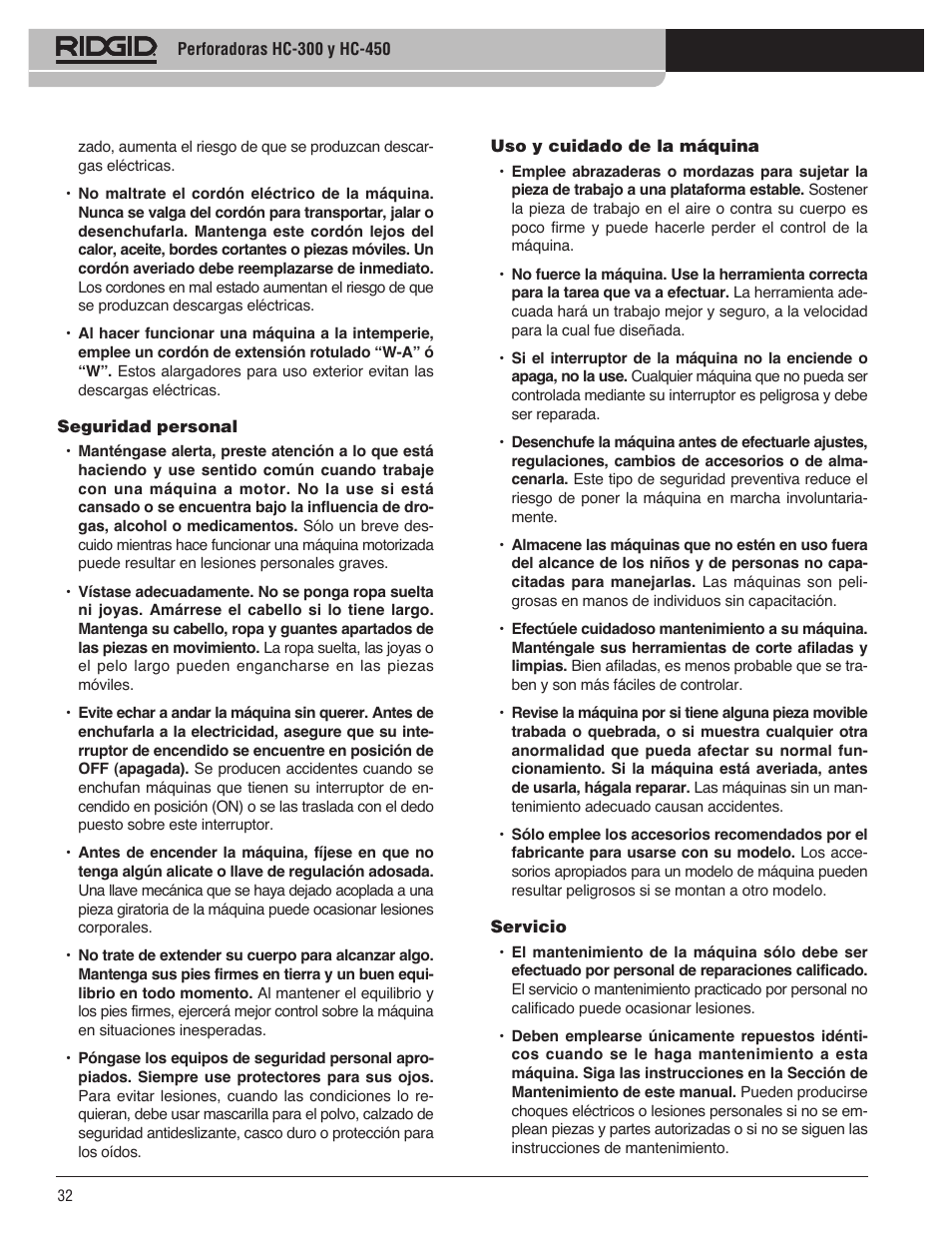 RIDGID HC-300 User Manual | Page 34 / 320
