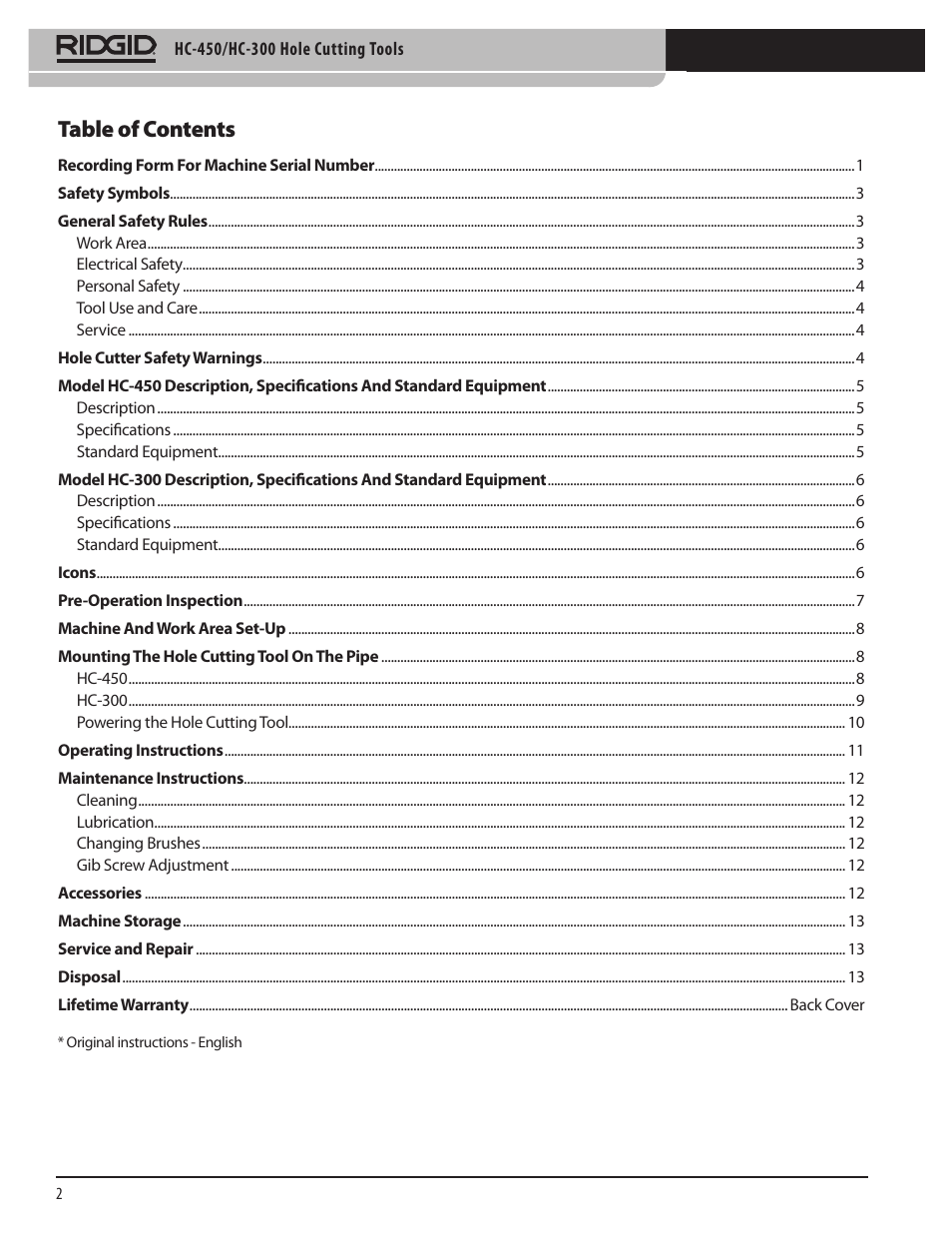 RIDGID HC-300 User Manual | Page 4 / 320
