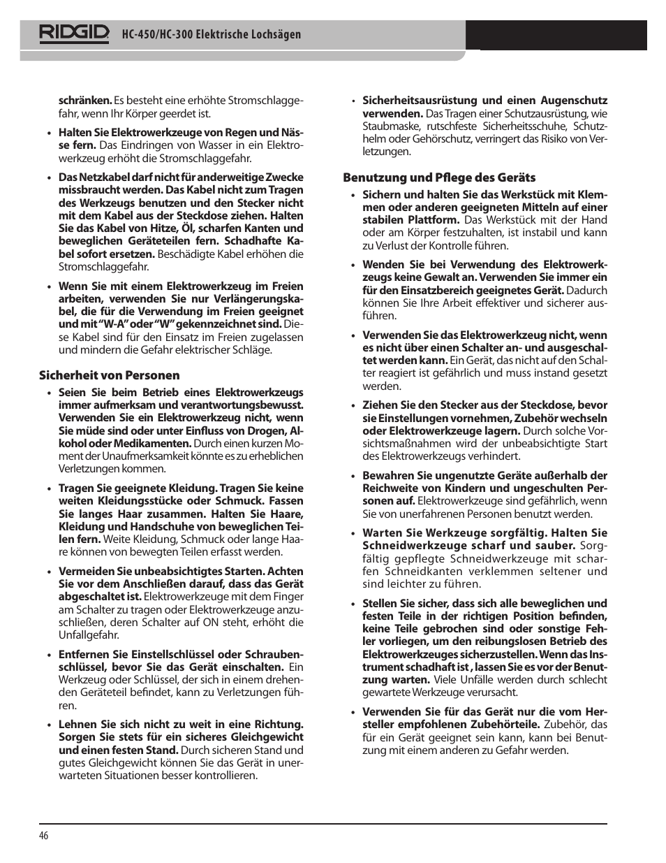 RIDGID HC-300 User Manual | Page 48 / 320