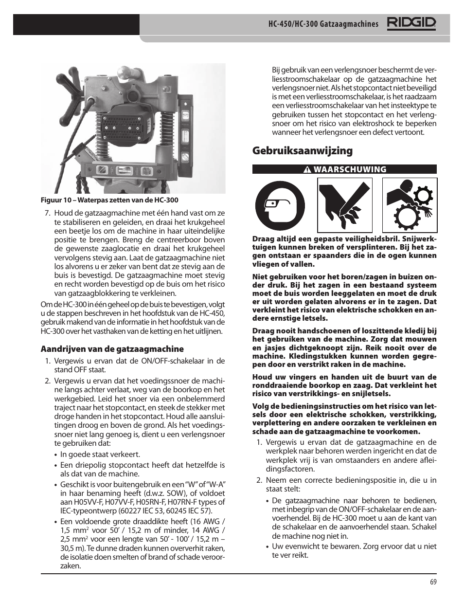 Gebruiksaanwijzing | RIDGID HC-300 User Manual | Page 71 / 320