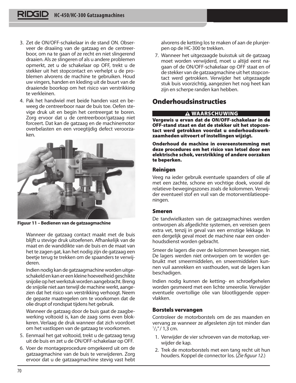 Onderhoudsinstructies | RIDGID HC-300 User Manual | Page 72 / 320