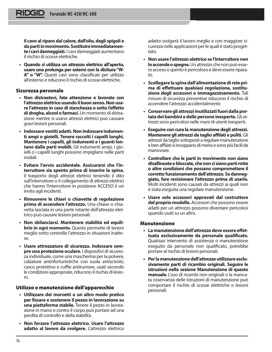 RIDGID HC-300 User Manual | Page 78 / 320