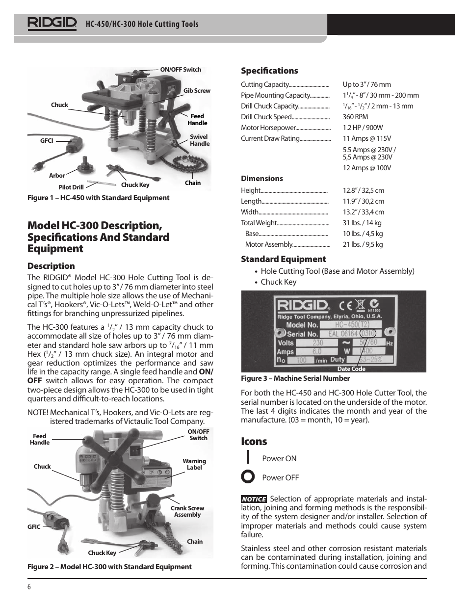 Icons | RIDGID HC-300 User Manual | Page 8 / 320