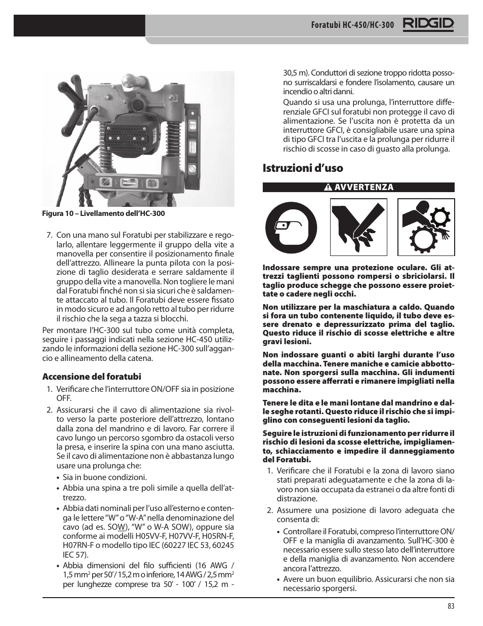 Istruzioni d’uso | RIDGID HC-300 User Manual | Page 85 / 320