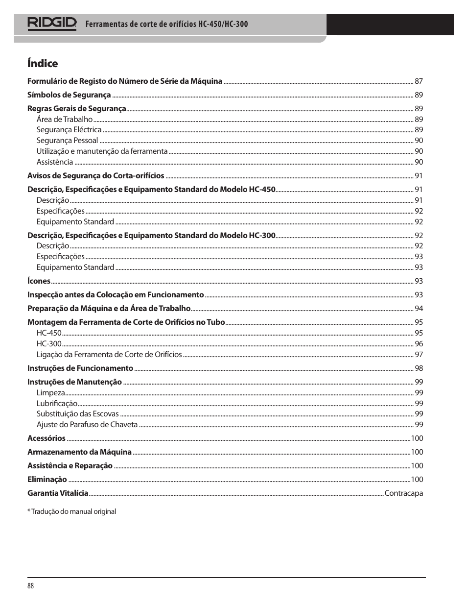 Índice | RIDGID HC-300 User Manual | Page 90 / 320