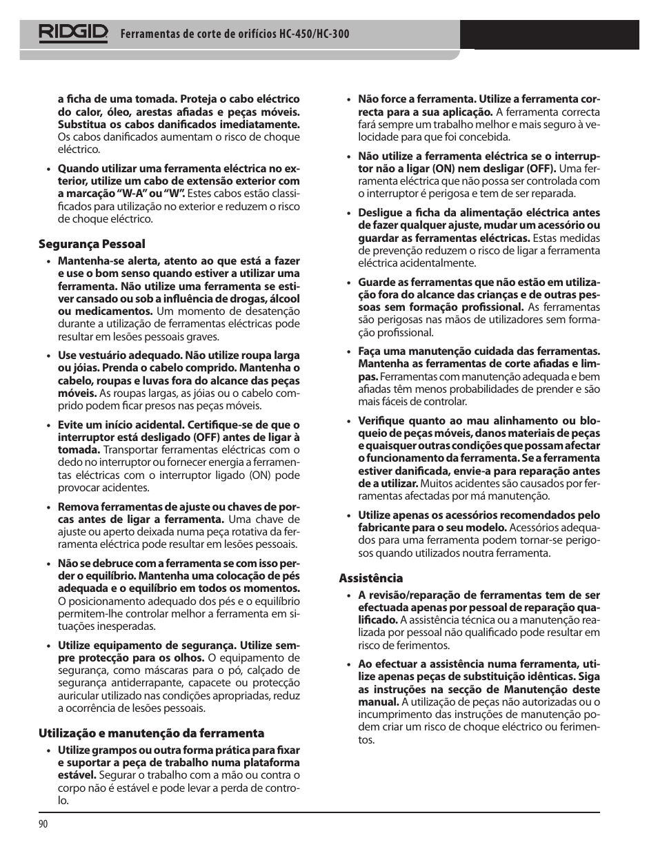 RIDGID HC-300 User Manual | Page 92 / 320