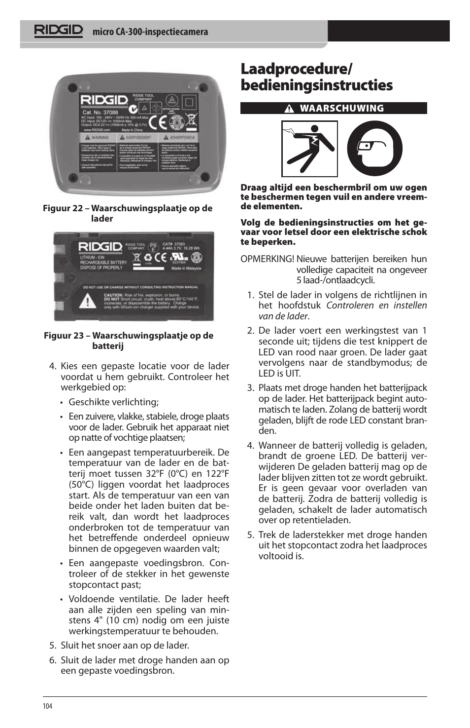 Laadprocedure/ bedieningsinstructies | RIDGID micro CA-300 User Manual | Page 106 / 472